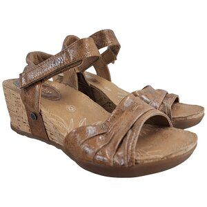 Bussola Nice Brown Leather Wedge Ankle Strap Sandals Size 37 US 6-6.5 Distressed